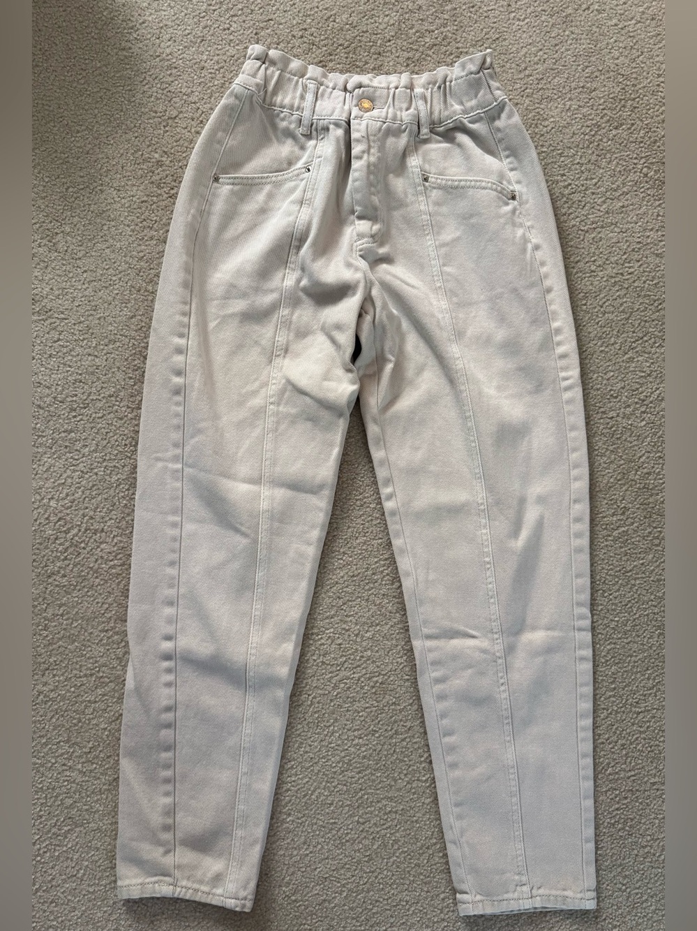 Forever 21 High-Rise Cream Paperbag Waist Jeans